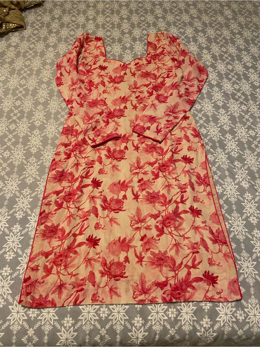 Indian Women’s Pink Creme Floral 2-Piece Salwar Suit Zipper Size XS